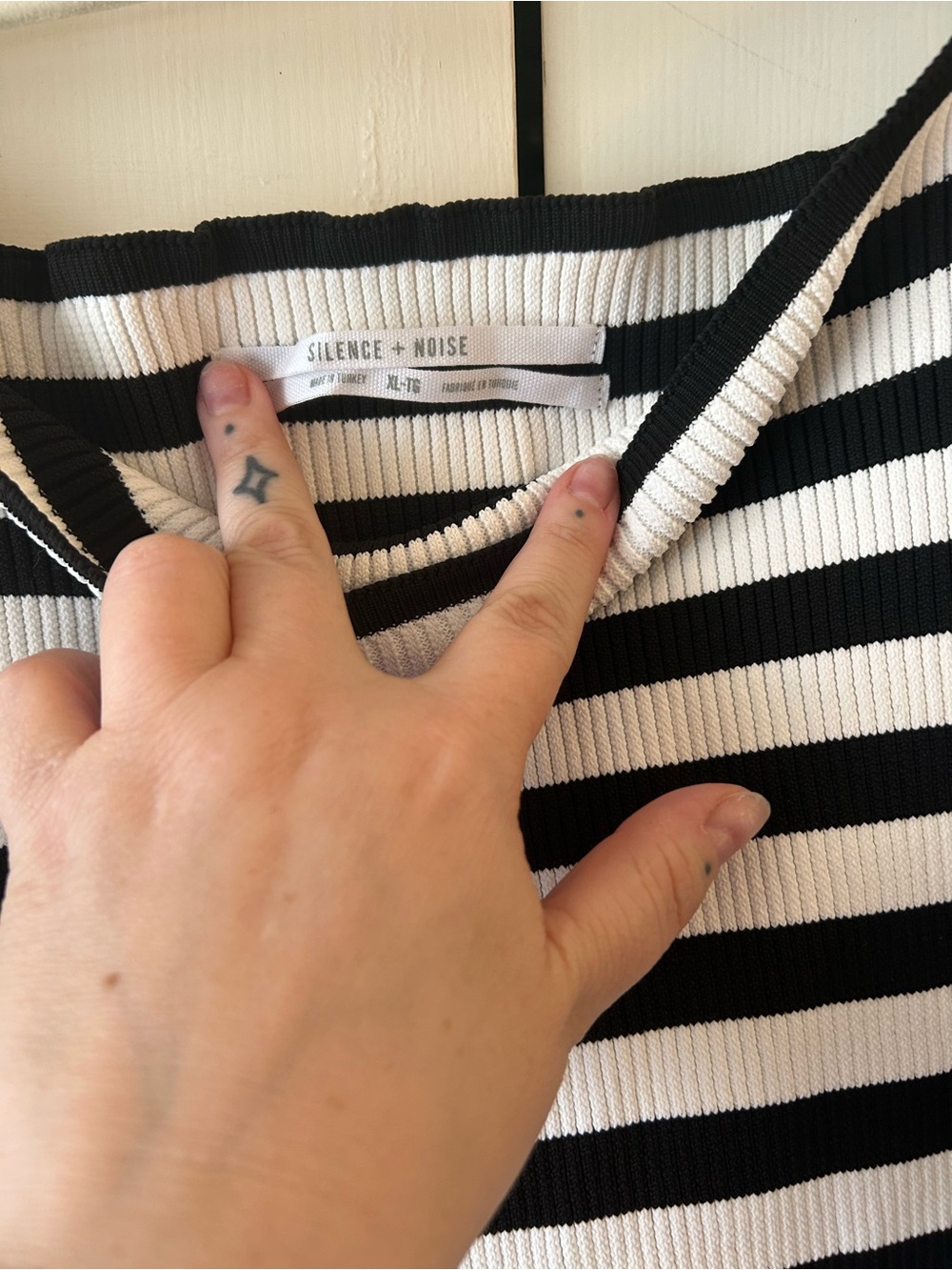 Silence + Noise Anthropologie Black White Stripe Crop Bardot Sweater Parisienne